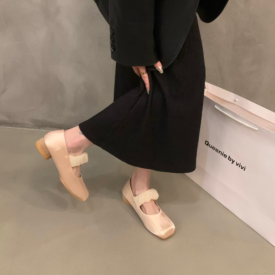 High Heels Shoes for Women - Square Toe Ballet Clunky Heel, Beige Black Khaki 80a9