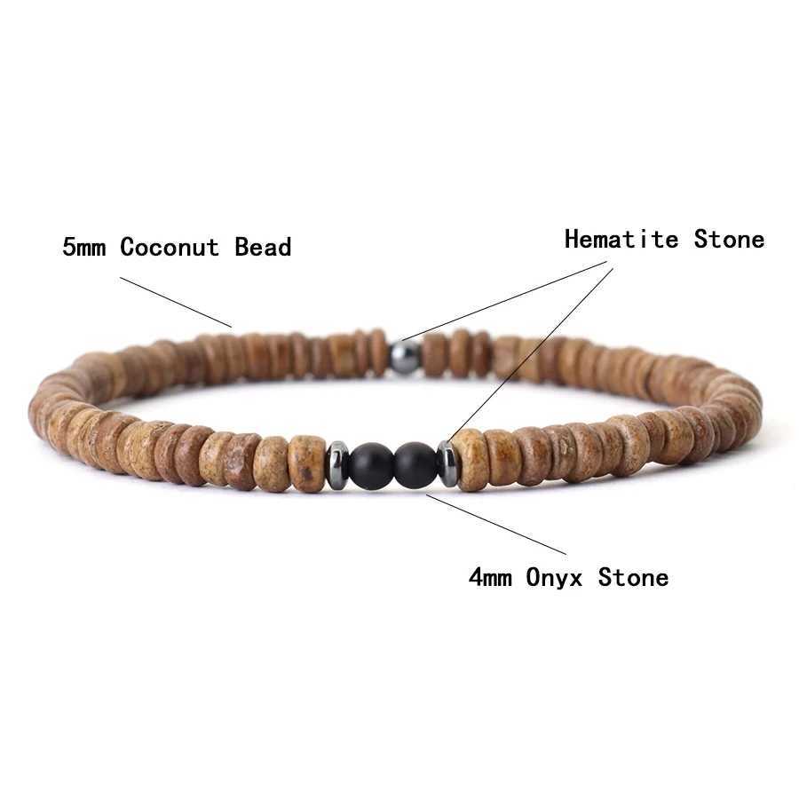 Noter New 4mm Men Natural Coconut Bead Bracelet Vintage Meditation Wooden Braclet Healing Braslet Tiger Eyes Stone Pulsera HommeX240921