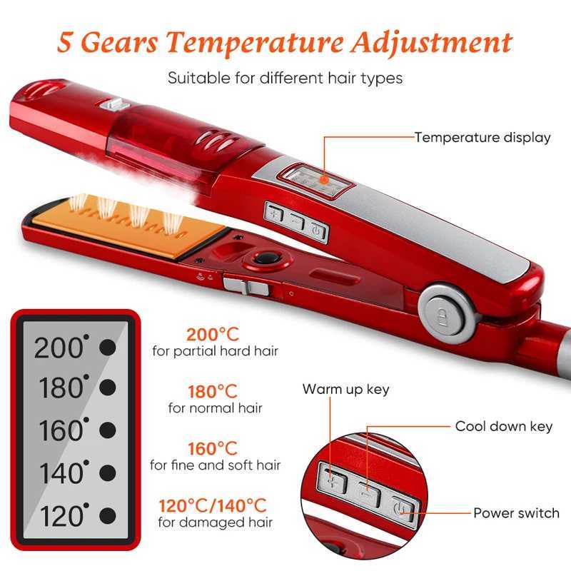 Professional tourmaline ceramic 2-in-1 straightener and curling iron steam straightener for straightening and curling hair W240807