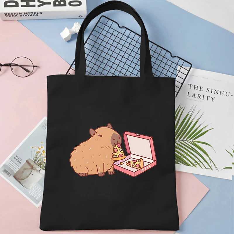 Cute Capybara Anime Shopping Bag for Women Reusable Canvas Eco friendly Shopping Bag Z250224