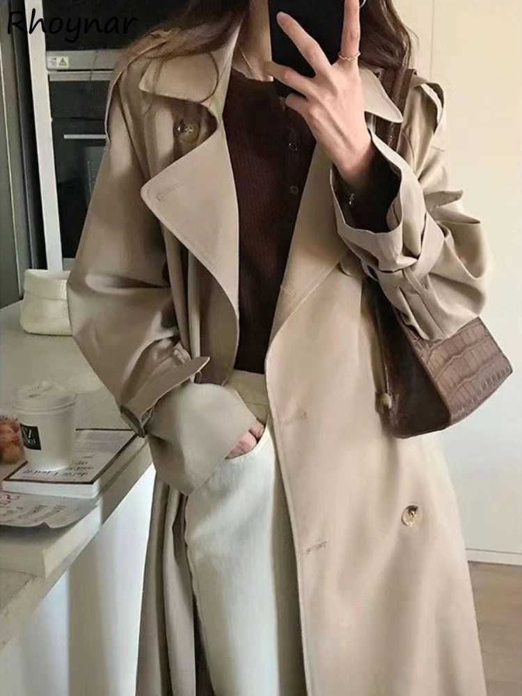 Korean Style Trench Women Autumn Ladies Elegant Temperament Loose Basic All-match Casual Design Plus Velvet High Street CoatsX240921