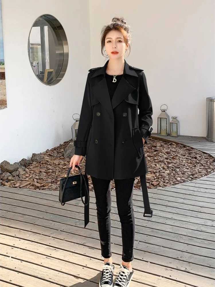 Khaki Tailored Collar Jackets Womens Korean Senior Solid Color Outdoor Slim Windbreaker Coats Female Spring Fashion ClothingX240921