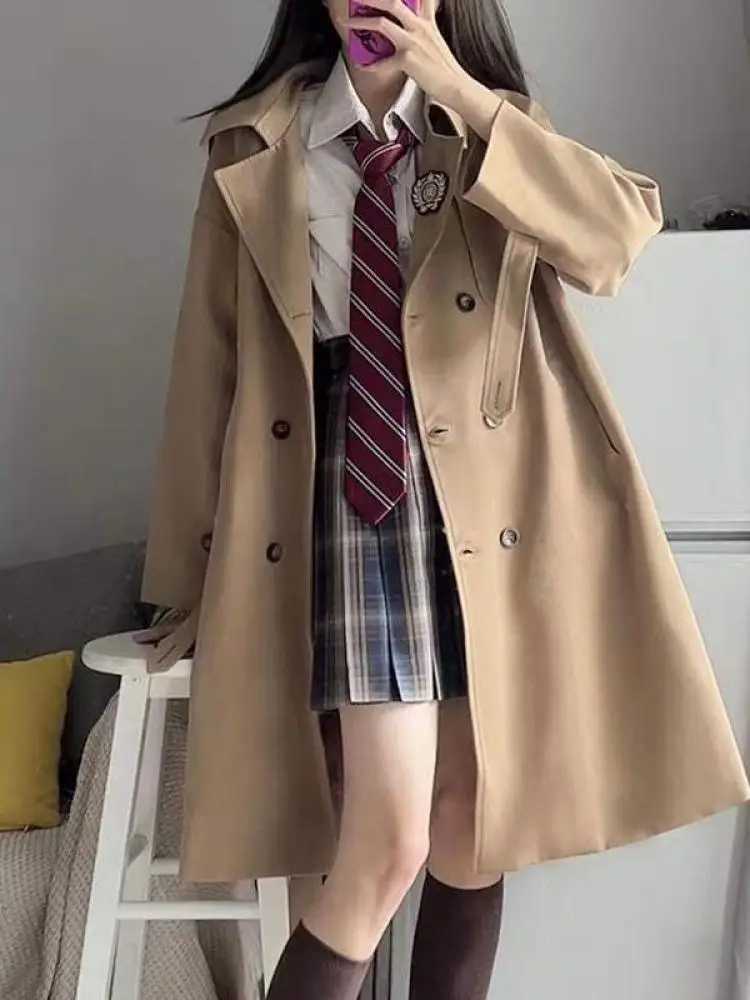 Korean Fashion Women Brown Elegant Windbreaker Coat Streetwear Clothes Autumn Black Vacation Mid Length Trench Jacket PopularX240921