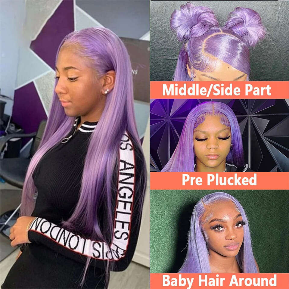 Staright Light Purple13x4 Frontal 100% Human Hair Brazilian Wigs On Sale Purple HD Lace PrePlucked For Women