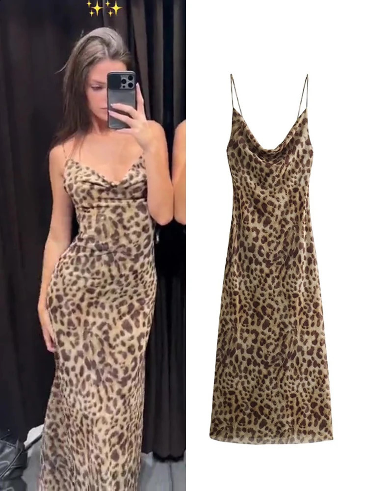 Leopard Print Sling Maxi Womens Dress Summer Elegant Backless and Sleeve Free Long Dress Sexy Party Tank Top 240921