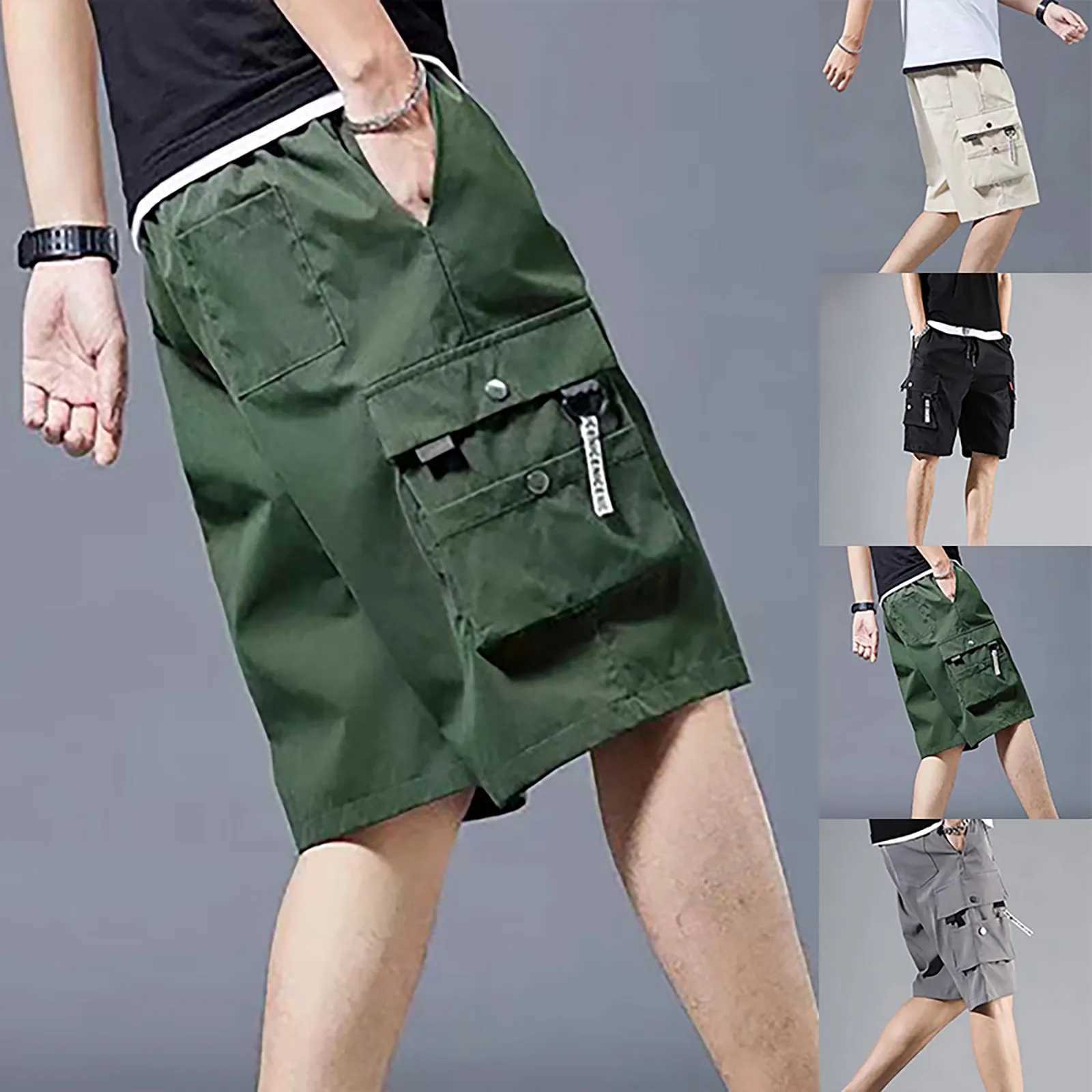 MenS Summer Shorts Elastic Waistband Drawstring Shorts Multi Pockets Straight Wide Leg Mid-Rise Sport Cargo Shorts StreetwearX240921