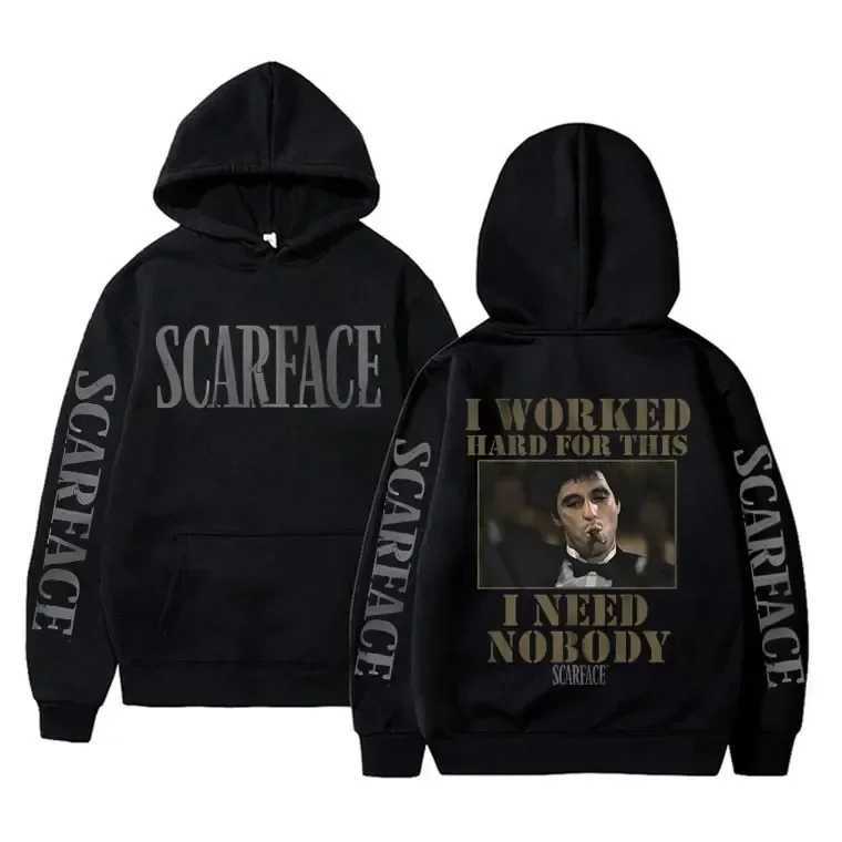 I work hard for this matter I dont need anyones scar face hoodies mens casual sweaters vintage hoodies Pullover mens hoodies W240921