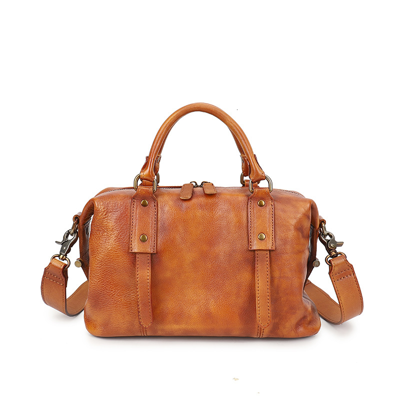 Vintage Genuine Leather Women's Handbags Shoulder Boston Large Capacity Pillow Bag Lady Cowhide Portable Messenger Bags