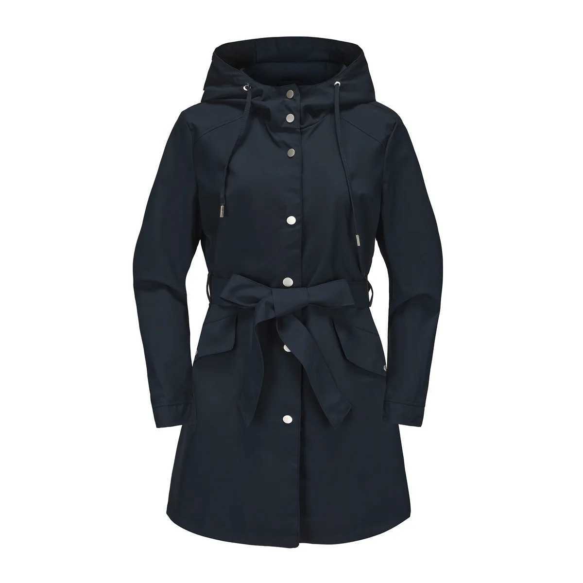 Spring Autumn New Hooded Water-repellent Jacket with Belt Thin Casual Loose Trench Coat Women WindbreakerX240921