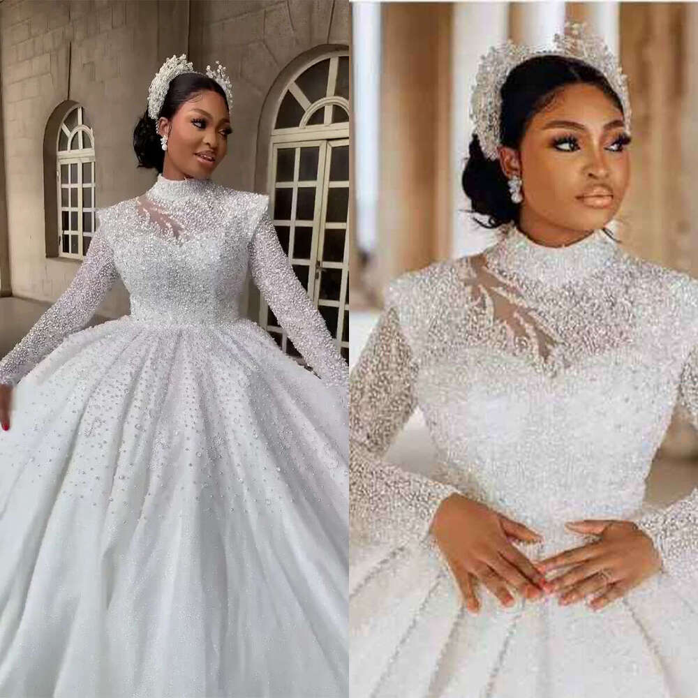 Urious Ball Gown Wedding Dresses High Collar Lace Crystal Beading Sparkg Bridal Gowns Custom Made Vestido De Novia