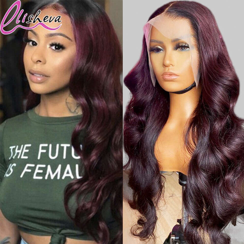 1B 99J Bury 13x4 Frontal Wig Body Wave HD Lace Front Brazilian Wigs for Women Ombre Red Colored Human Hair