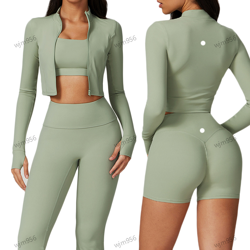 Yoga set clothing sports fitness Womens define jacket Outfit Three Pieces Suits Vest+Pants+Jackets high waisted pants workout sets aligned leggings gym clothes