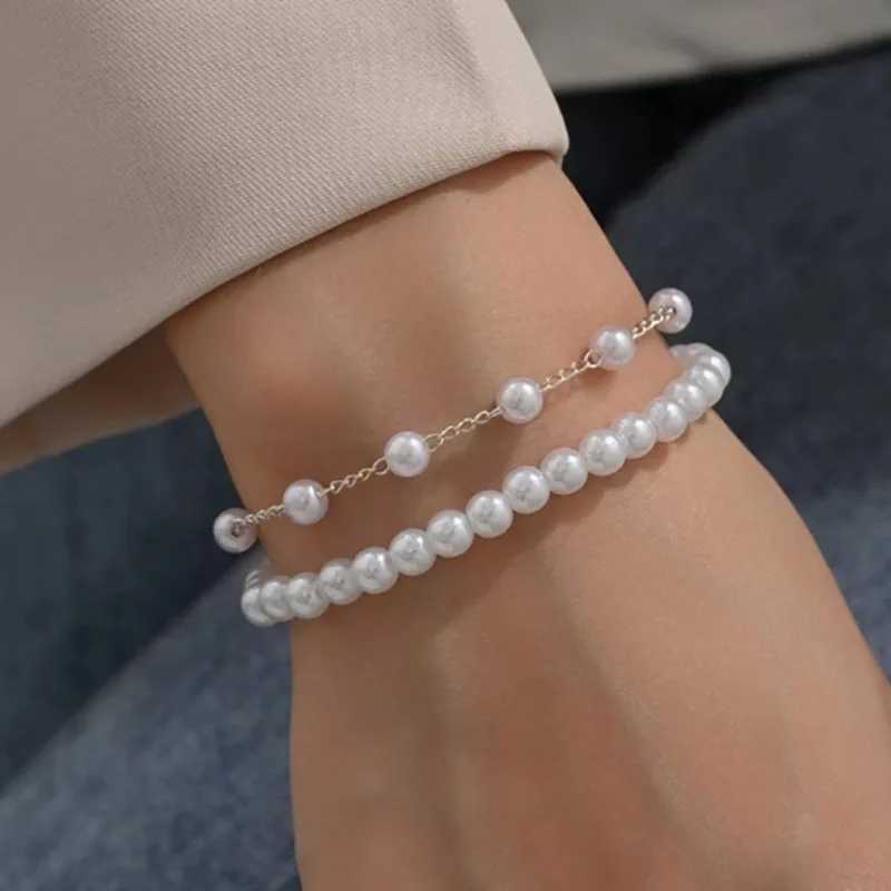 Kpop Style Sweet Beaded Bracelet For Women Elegant Simple Imitation-pearl Chain Wristband Accessories Party Wedding Gift JewelryX240921