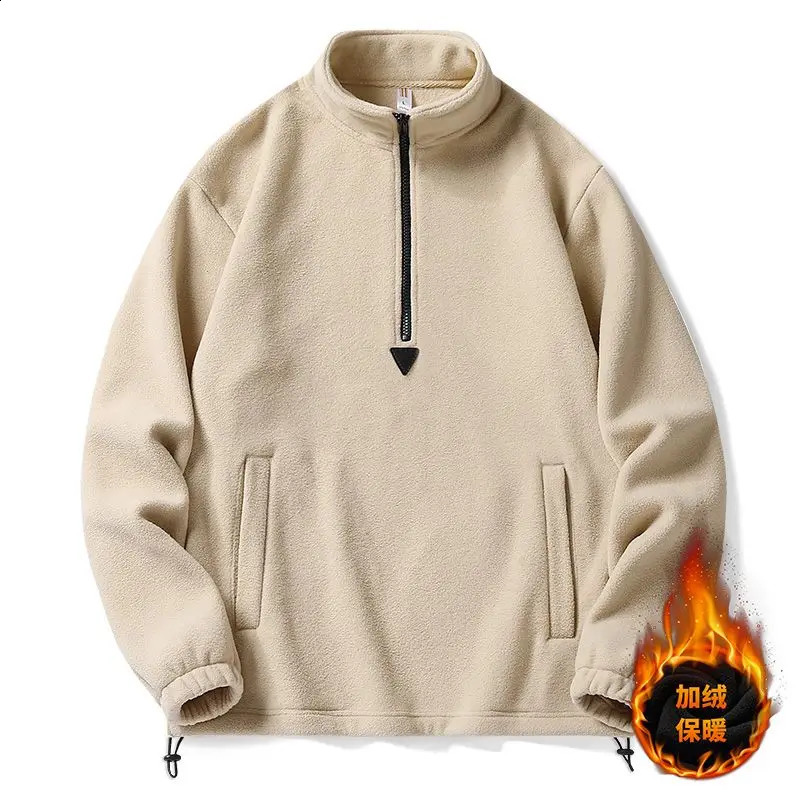 Mens sports shirt spring thick zipper mens hooded sweatshirt outdoor retro stand up collar basic solid top 240911