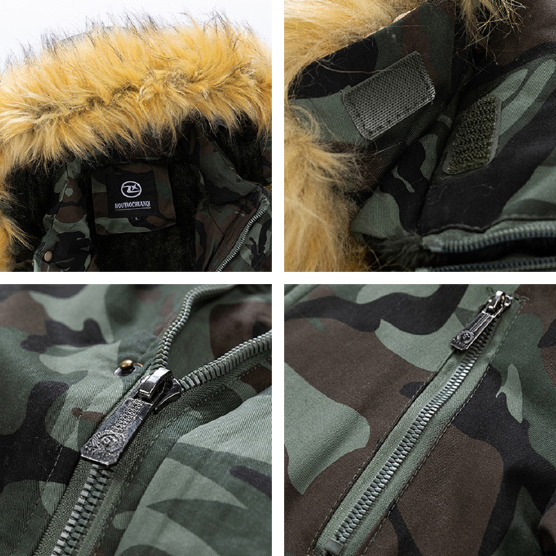 Winter New Warm Jacket Camouflage Hooded Windproof Long Parkas Detachable Hat Outwear Men Fur Collar Thicken Coat Male