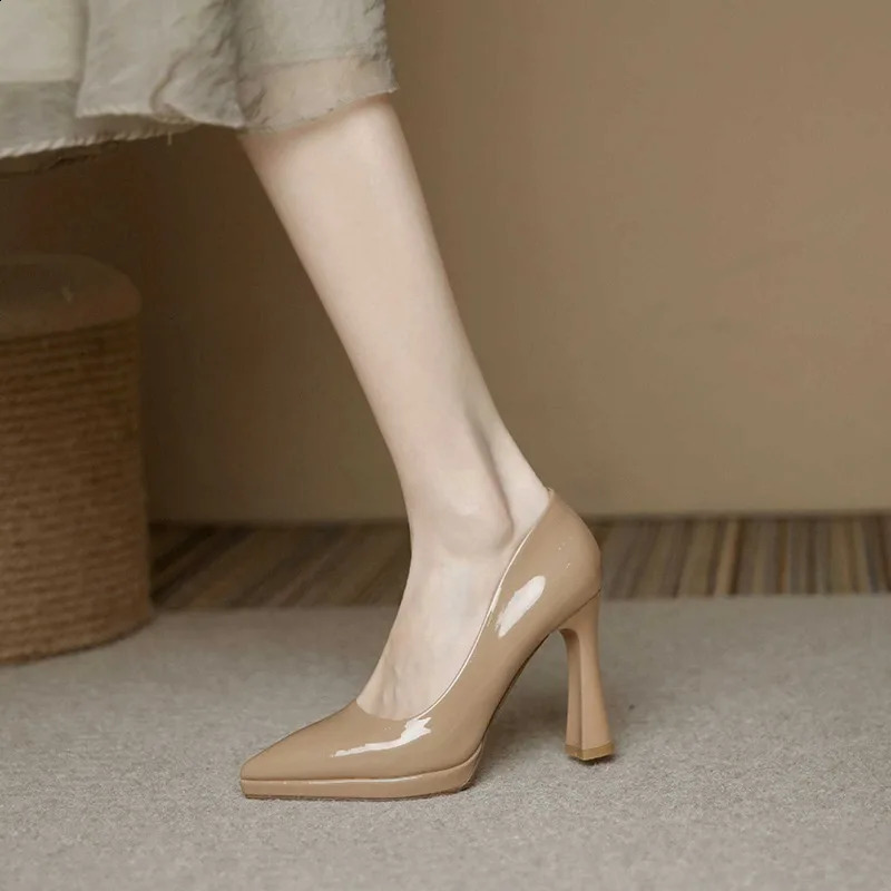 Spring Autumn Women Pumps Chunky High Heels Womens Shoes Solid Pointed Toe Shallow Female Shoes Heels Office Casual Heels Women 240921