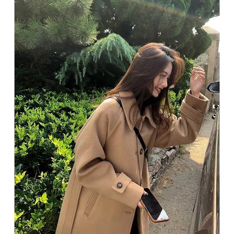 Elegant Loose Windbreaker for Women Fashion Long Sleeve Simple Solid Trench Coat Casual Single Breasted Overcoats Autumn DailyX240921
