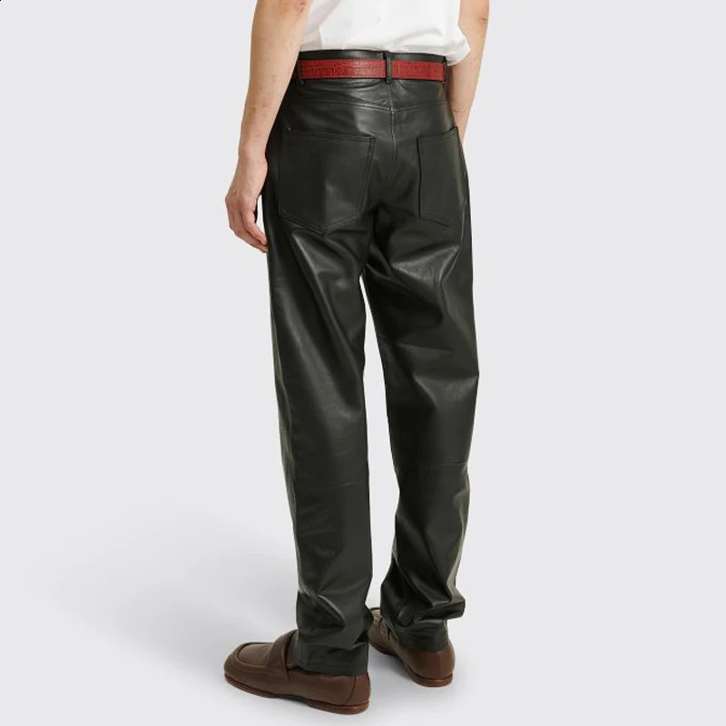 Mens black genuine leather pants for spring/summer product UK fashion casual custom mens sheepskin pants 240913