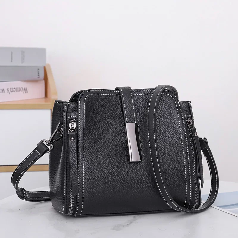 Real Genuine Leather Versatile Fashion Women's Small TLXT Handbag High Quality Shoulder Bag Lady Commuting Crossbody Bucket Bag