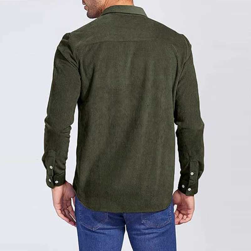 Autumn Daily Casual Solid Color Mens Shirt Corduroy Ribbed Long Sleeve Shirts For Men Vintage Button Turn-down Collar Shirt M240921