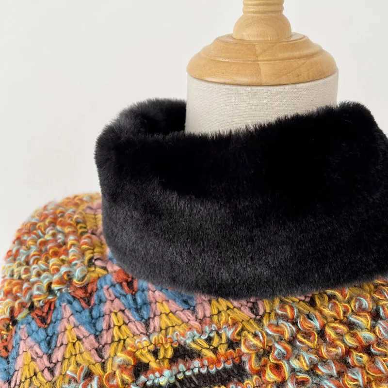 Autumn and Winter Shawl National Knitted Cloak Womens New Lanhua Cloak Tassel Warm Shawl Imitation Wool Collar Raincoat W240921