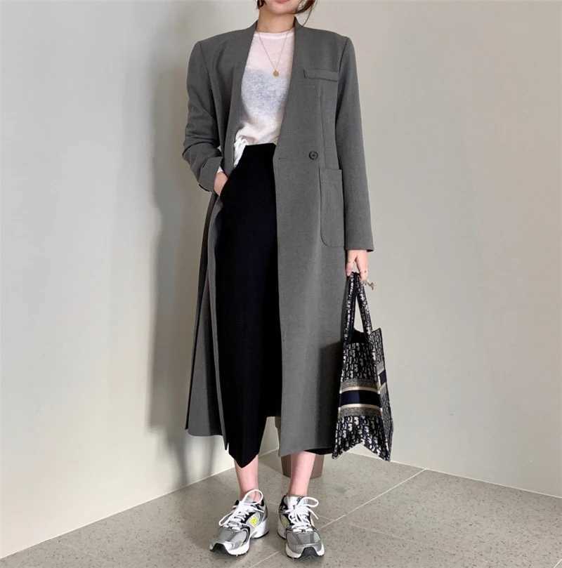 LMQ NEW 2020 new Fashion Casual Simple Classic Slim long suit coat Chic Business Jacket windbreaker suit collar office lady coatX240921