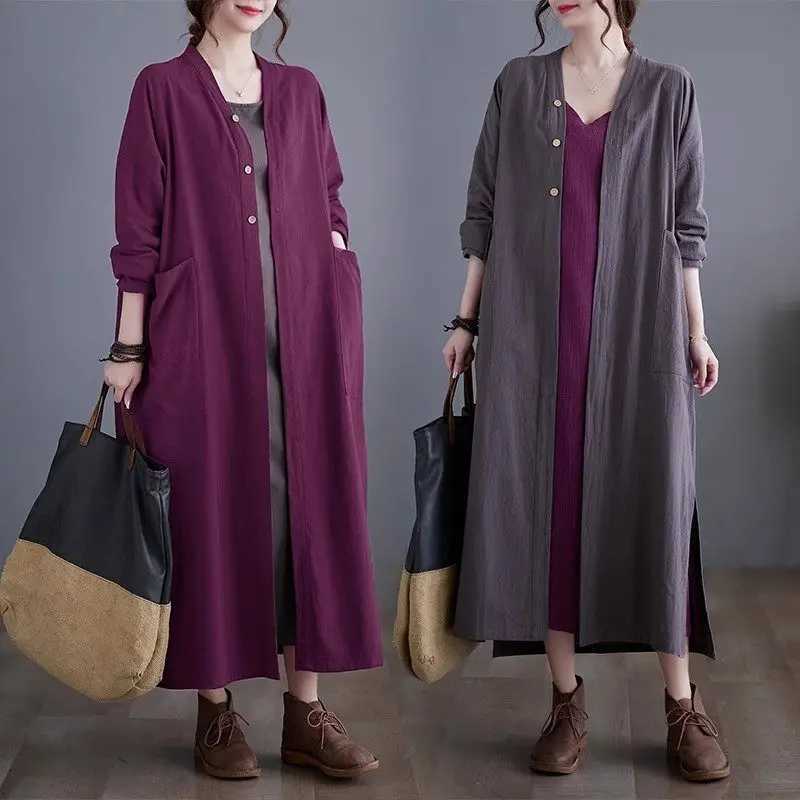 2023 Autumn New Art Retro Cotton Linen Shirts For Women Casual Windbreaker Loose Cardigan Simple Coat Retro Robe Tops Z2857X240921