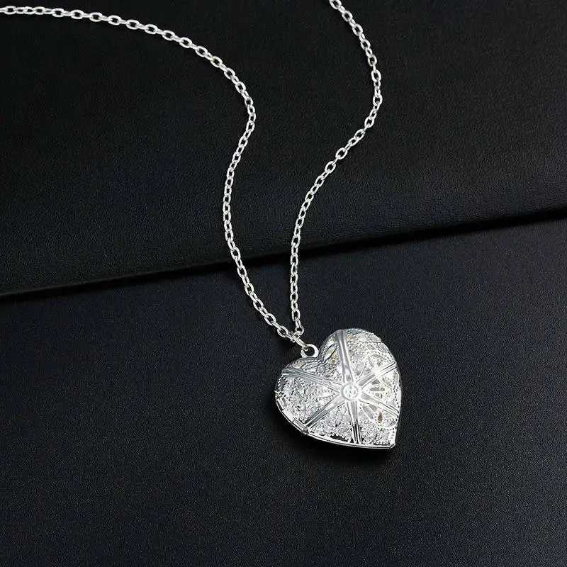 Open Love Heart Lock Pendant Womens Necklace Silver Chain Memory Photo Frame Family Lover Valentines Day Jewelry Gift New W240918