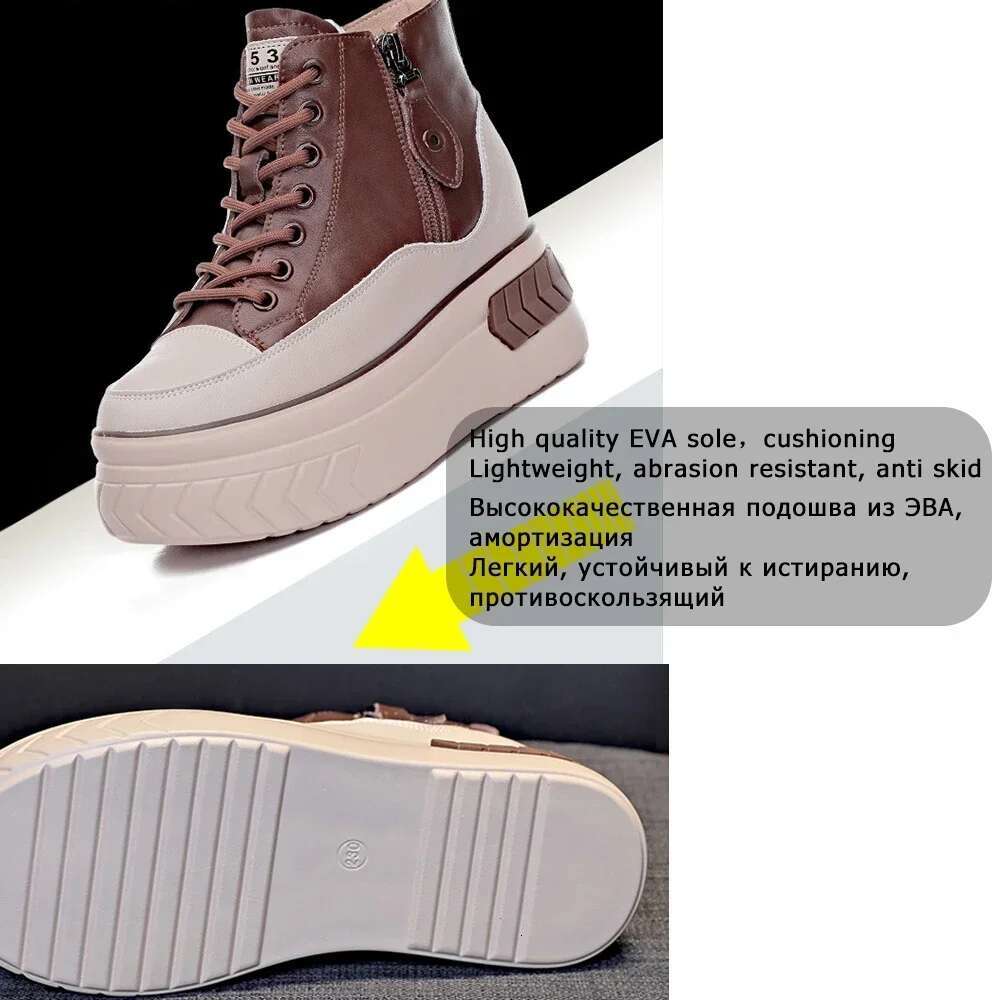 Fujin High Top Women Genuine Leather 8cm Platform Boots Wedge Hidden Heel Autumn Warm Fur Winter Shoes Sneakers