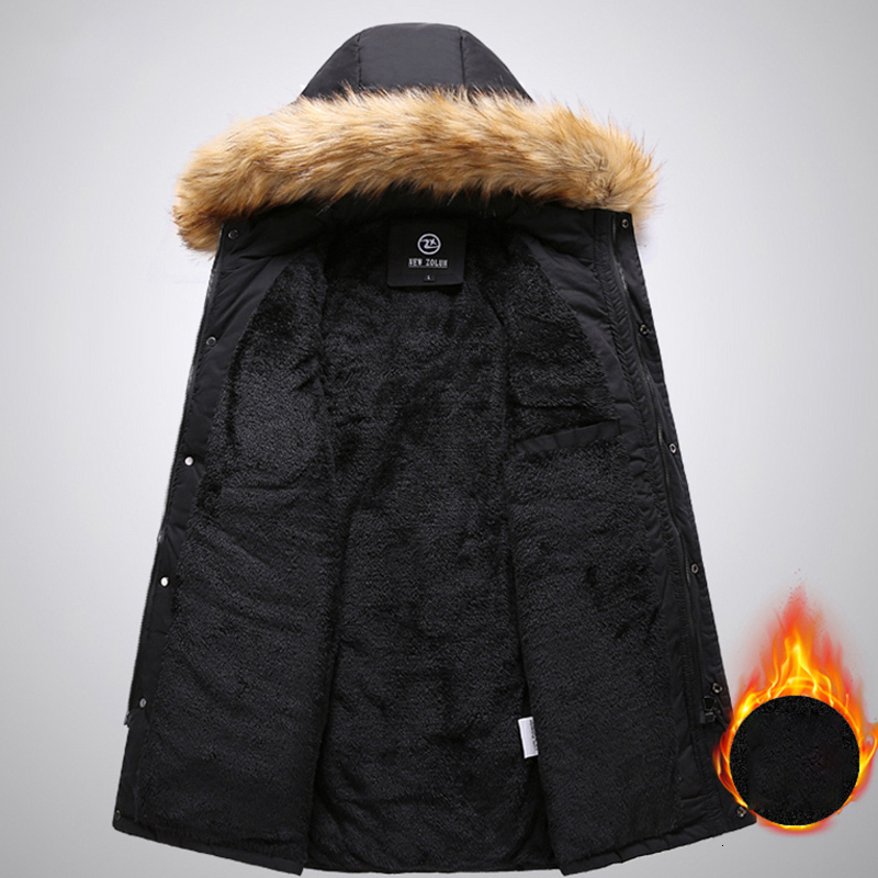 Men Winter Casual Windproof Long Warm Thick Fur Collar Jacket Coat Mens Cotton Hooded Parkas Brand Clothing Male