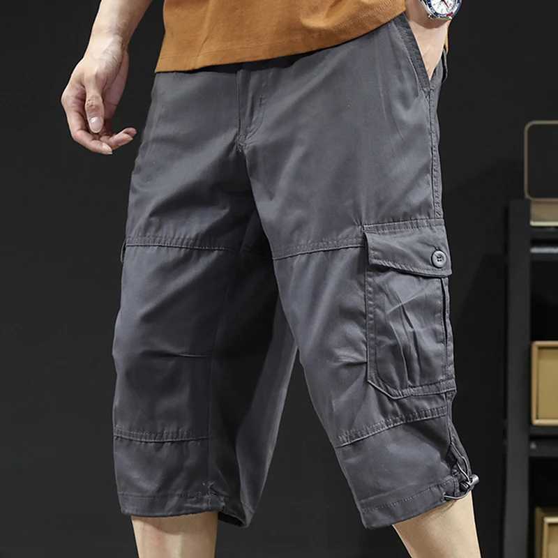 Mens Cargo Shorts Casual Half Pants Elastic Waist Summer Camo Shorts Sports Running Hiking Multiple Pockets Male Knee PantsX240921