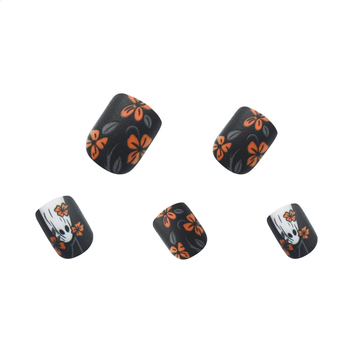 24pcs Short Square Matte Press On Nails SetFloral Ghostly Holiday Elements - Halloween Dark Forest Themed Fake Nails Kit 240914