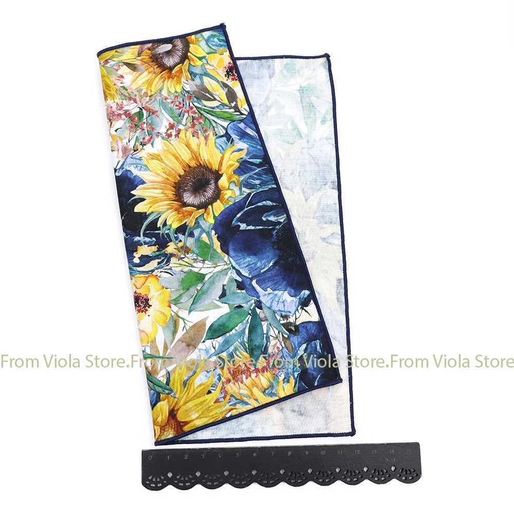 New retro garden oil painting 23cm hand-painted 100% cotton sunflower womens wedding party set pocket square gift accessories W240921