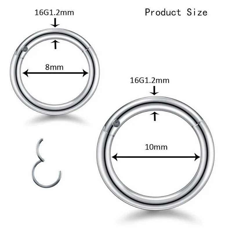 1/6pcs Stainless Steel Septum Nose Rings Hoops CZ Hinged Clicker Nose Ring Lip Piercing Cartilage Hoop Earrings Jewelry Set Y240921