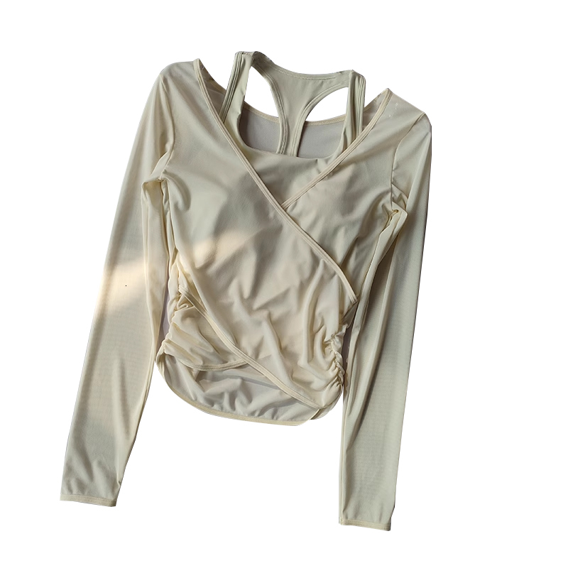 2024 new sexy mesh slimming yoga suit, suitable for women to gather together as a sports bra, two fake quick drying Pilates training hoodies for free 