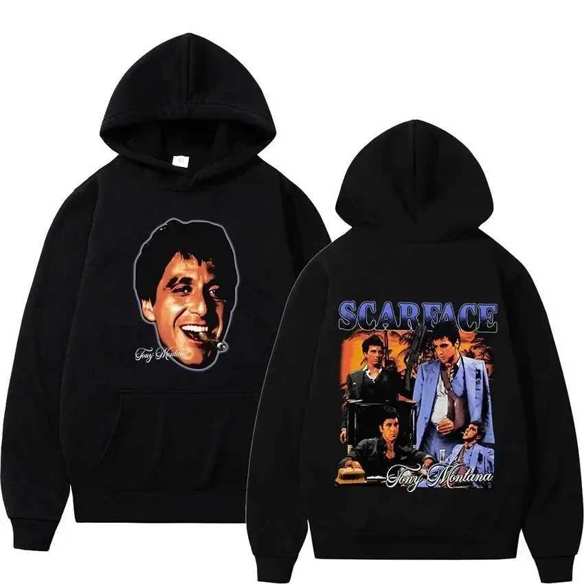Men's Hoodies Sweatshirts Scar face Tony Montana graphic hoodie mens casual retro hip-hop punk hoodie mens fashionable rock oversized sweatshirt 