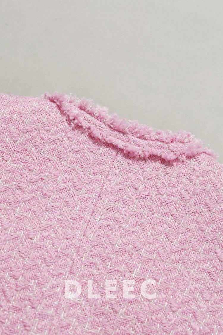Fashion Korean Tweed Pink Jacket For Women Autumn Winter 2024 New Vintage Long Sleevehigh Quality Coat Female Cloth Outwear Tops