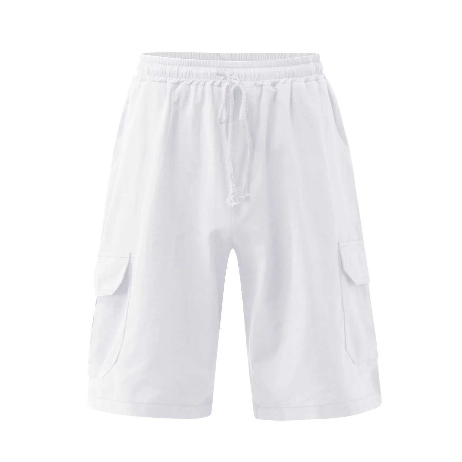 Cotton Linen Cargo ShortsSolid Color TrunksElastic Summer Lace Up WhiteMensShortsHoliday Vacation PantalonesCortos 2023X240921