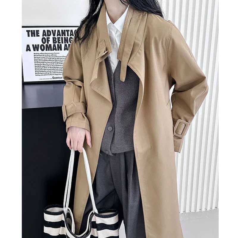 2024 Fashion Women Long Trench Coat With Belt Khaki Color Casual Loose Women Coat Trench Femme Casaco AbrigoX240921