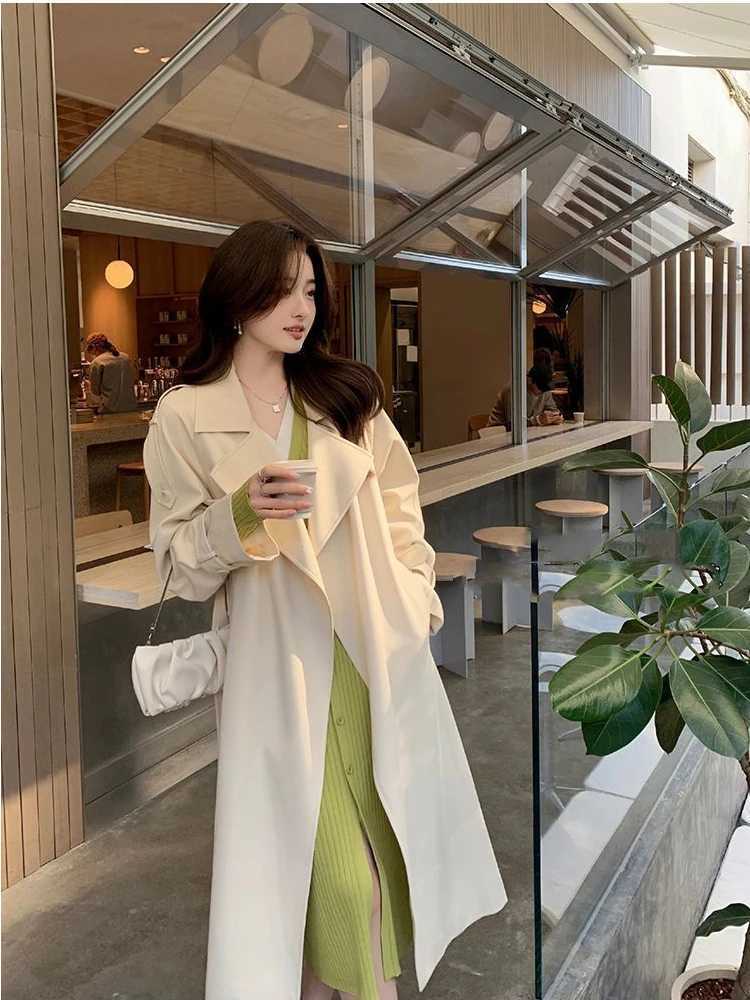 Trench Coat for Women 2023 Windbreaker Spring and Autumn High Grade Draping Medium Long Solid Color Temperament Slim Fit CoatX240921