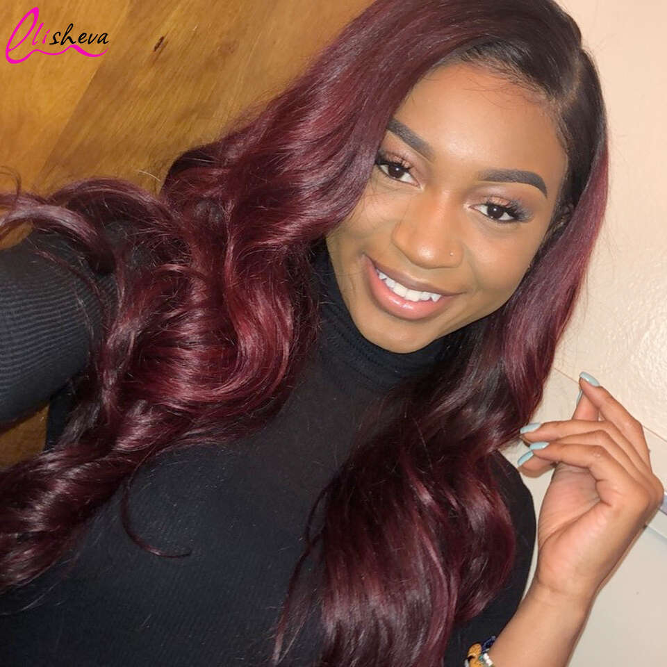 1B 99J Bury 13x4 Frontal Wig Body Wave HD Lace Front Brazilian Wigs for Women Ombre Red Colored Human Hair