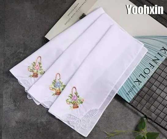 28CM Luxury Cotton White Lace Handkerchief Embroidered Women Square Ladies Hanky Children Towel Party Wedding GiftX240921