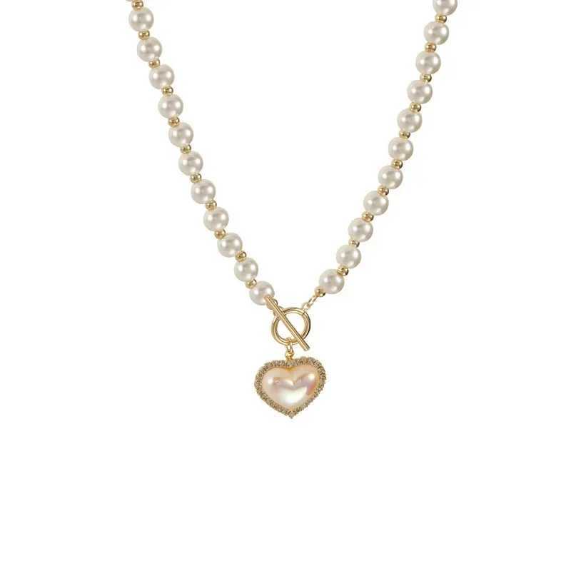 Simulated Pearl Necklace Vinatge Simulated Pearl Pendant Necklace Womens Simple OT Buckle Kravik Chain Party Jewelry W240918