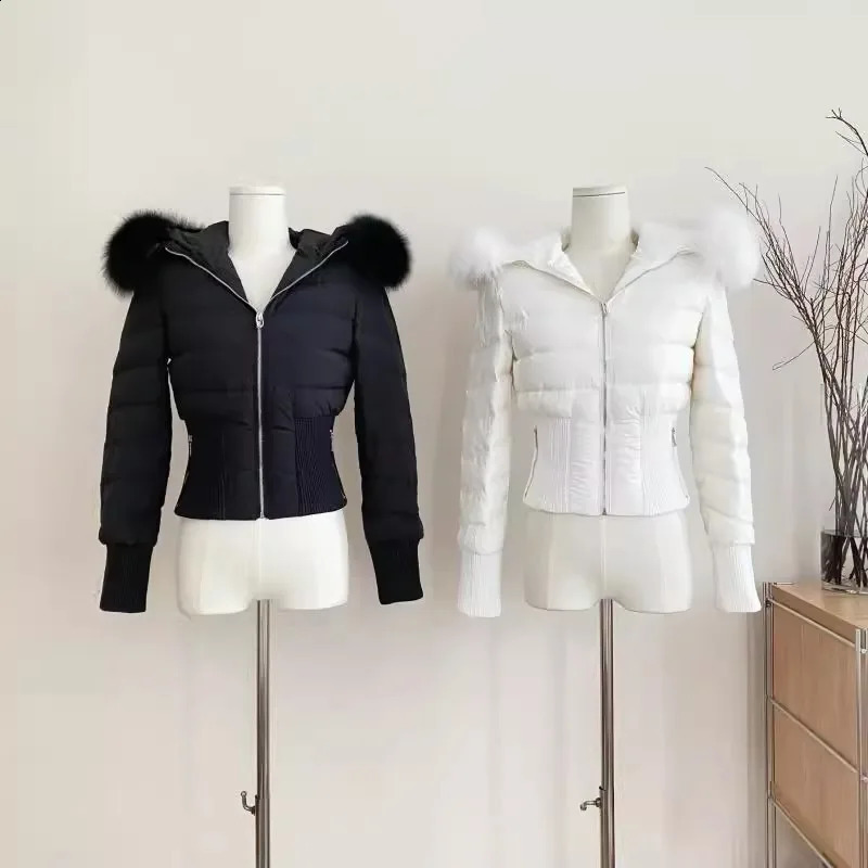 2024 Winter Fox Fur Women White Goose Down 2000s Short Jacket Warm Puffer Female Outdoor Thick Cropped Y2k Fashion Parkas 240918