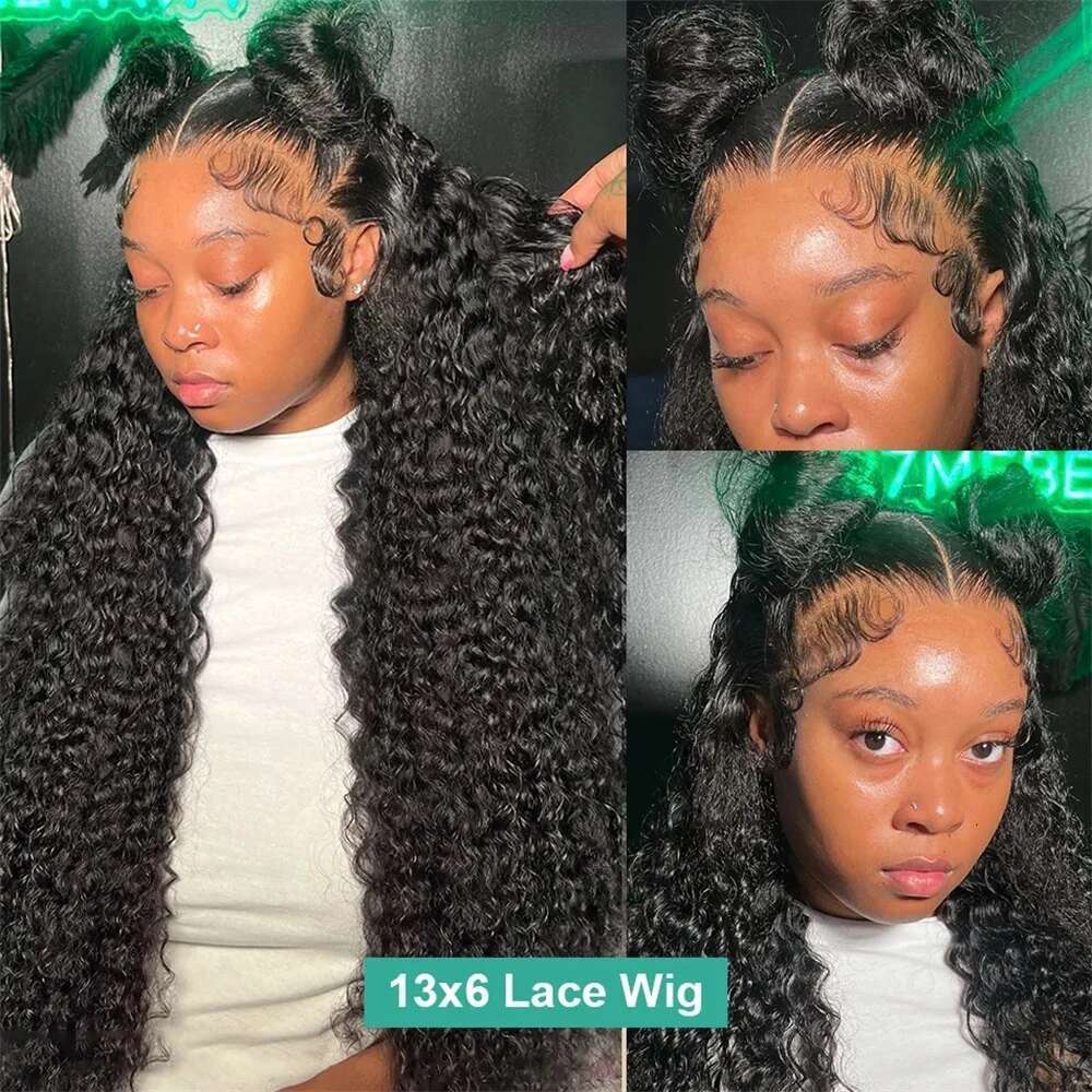 HD Transparent 13x4 13x6 Full Frontal Lace 200 Density 40 50 Inch Natural Color Deep Wave Curly Brazilian Human Hair Water Wigs