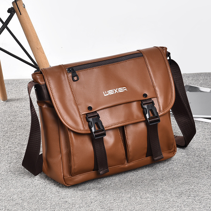 Men's Messenger Shoulder Briefcase PU Leather Crossbody Designer Porter Side Pouch Essentials Cross Male Office Bag Husband