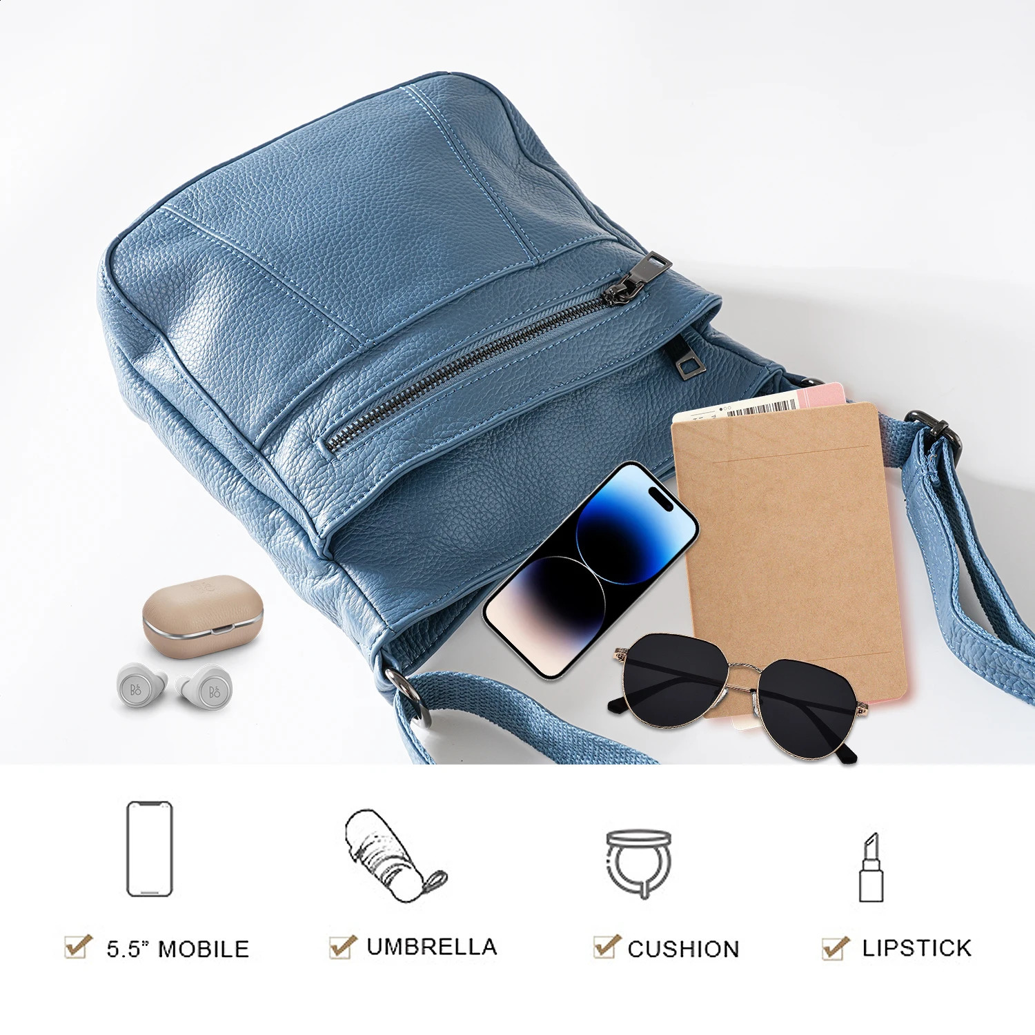 Angengrui leather womens bag casual shoulder cross body with multiple pockets messenger 240919