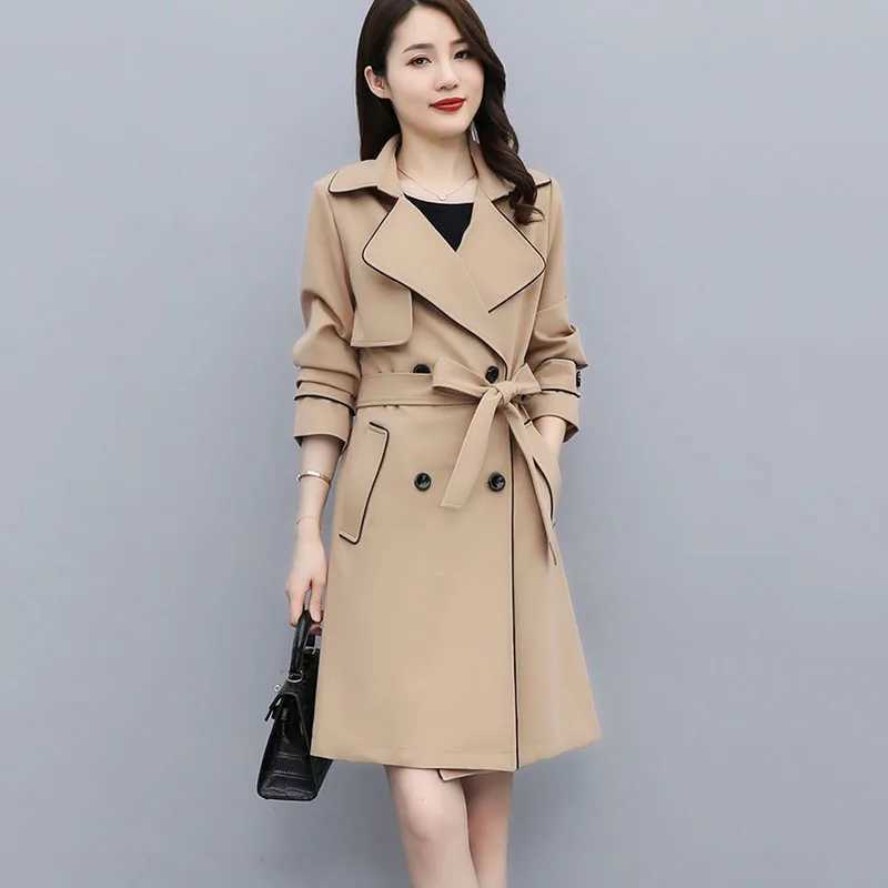 High-end Womens Casual Trench Coat Spring Autumn New Loose Lace-up Windbreaker Jacket Fashion Female Long Parker Overcoat 4XLX240921