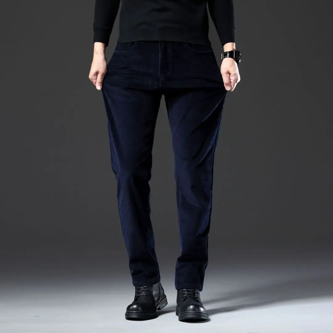 Mens Winter Pants Straight with Corduroy Wool Warmth Trouser Classic Brushed Fashion Casual 240913