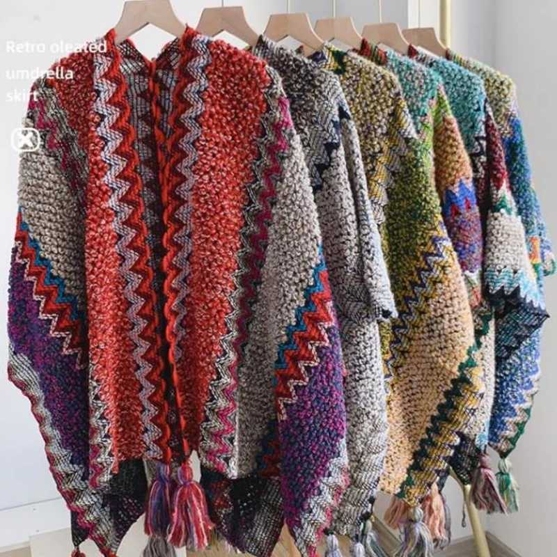 Autumn and Winter Ethnic Style Scarf Cloak Dual purpose Shawl Thick Cloak W240921